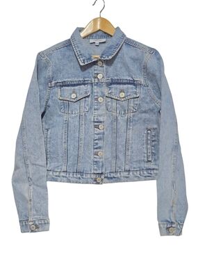 mySTYLE Denim Jacket Women’s M Light Wash Cropped Fitted Trucker Jean Jacket